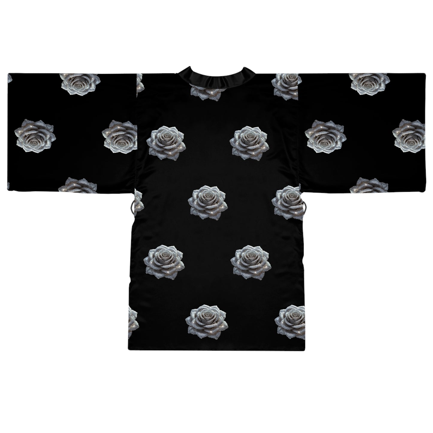 Elegant Black Rose Long Sleeve Kimono Robe for Relaxation & Style