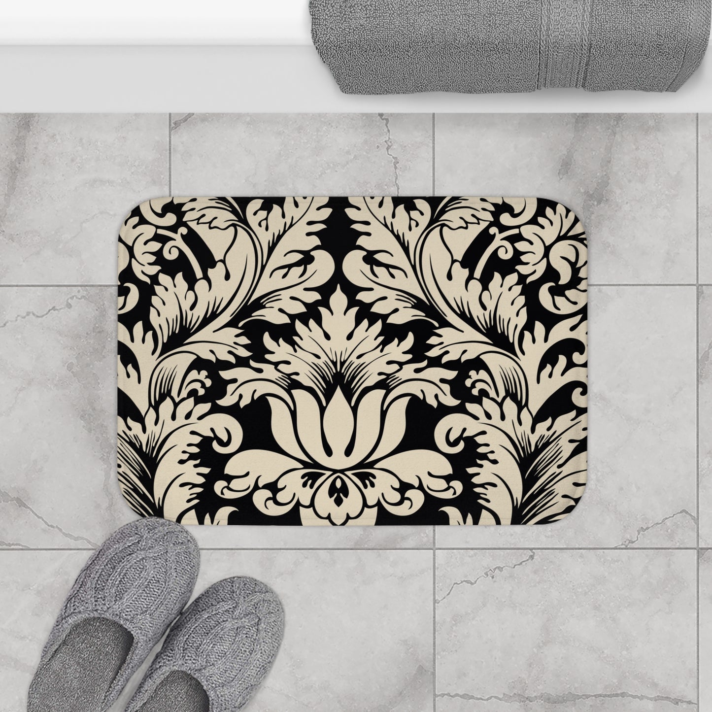 Elegant Floral Bath Mat - Classic Black & Cream Design - JW Store