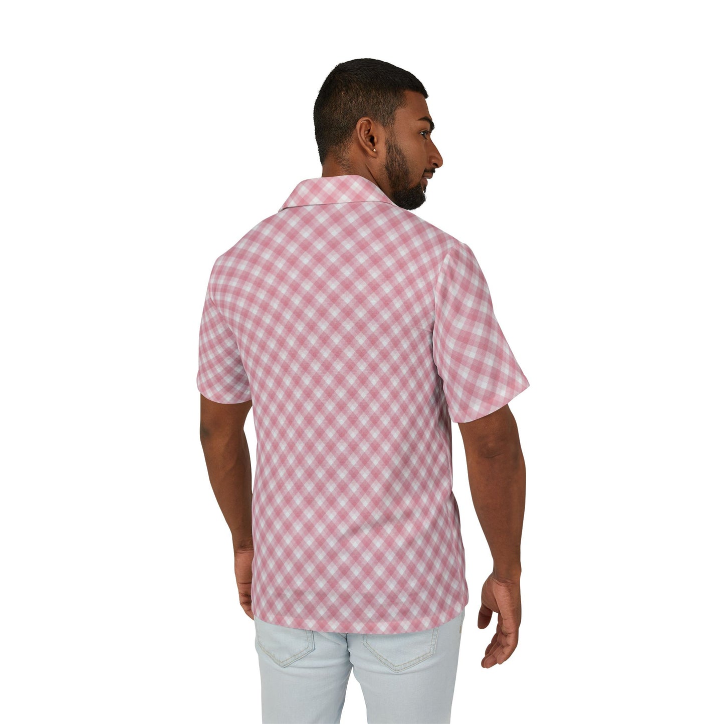 Men's Pink Checked Hawaiian Camp Shirt - Stylish Summer Vibes