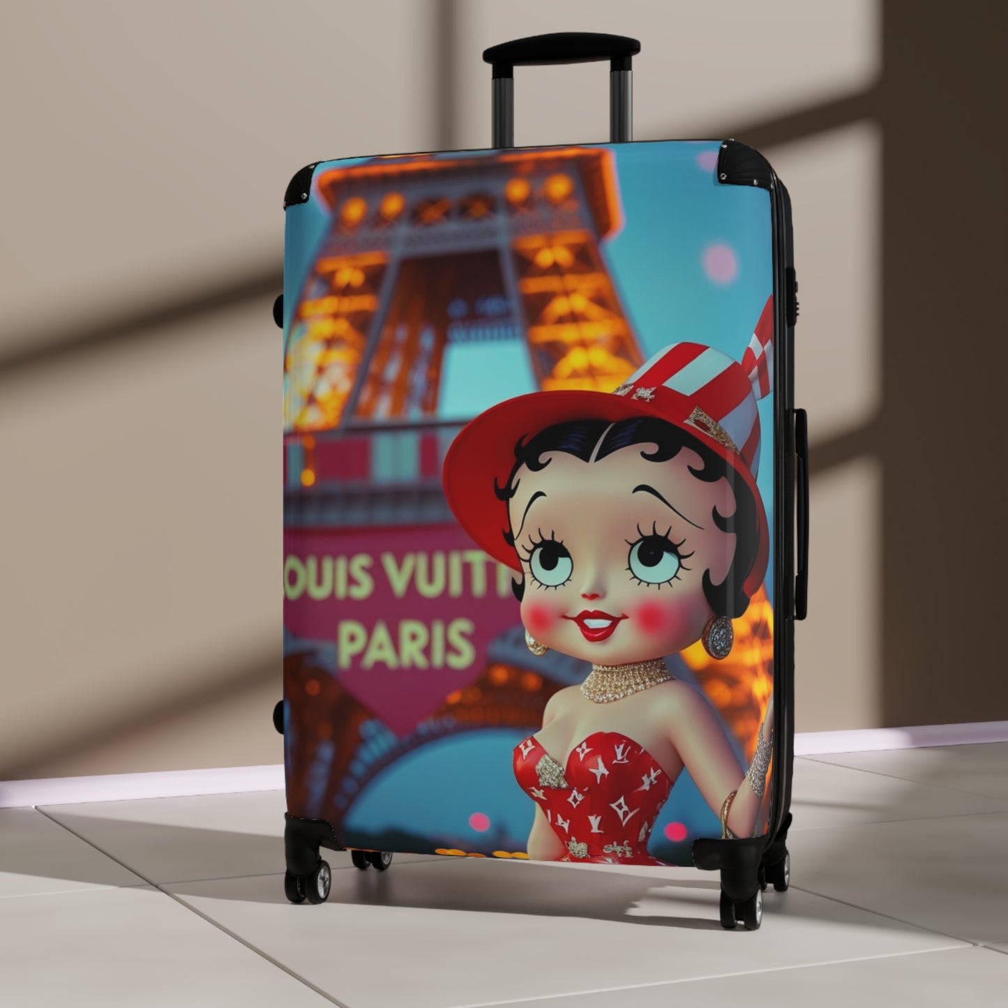 Retro Cartoon Suitcase with Eiffel Tower Design - JW Store