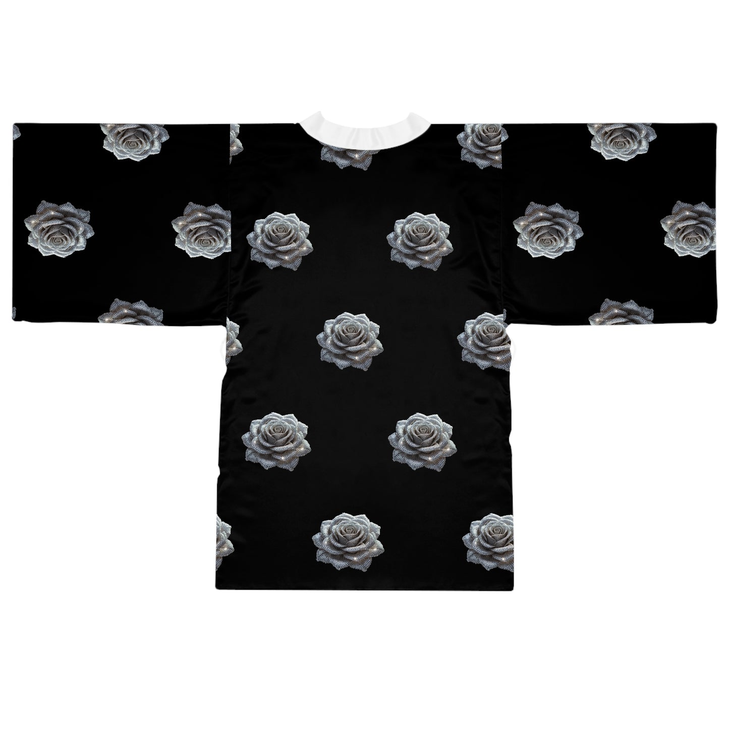 Elegant Black Rose Long Sleeve Kimono Robe for Relaxation & Style