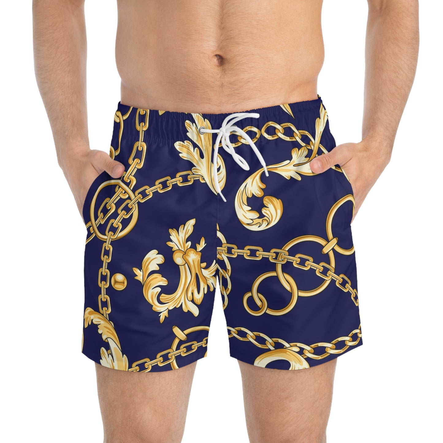 Gold Chain Pattern Swim Trunks - Bold & Stylish Beachwear