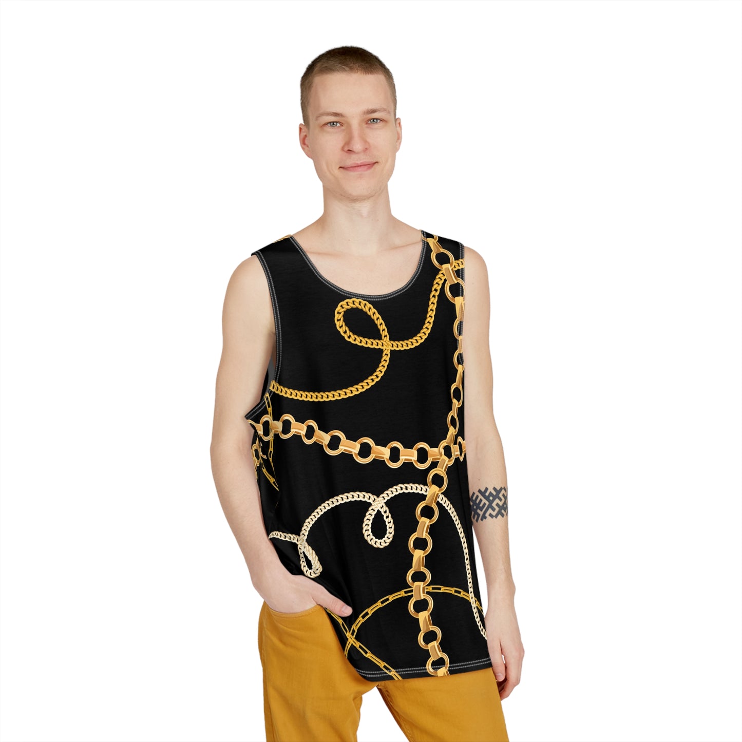 Gold Chain Graphic Men's Tank Top - Stylish Summer Wear