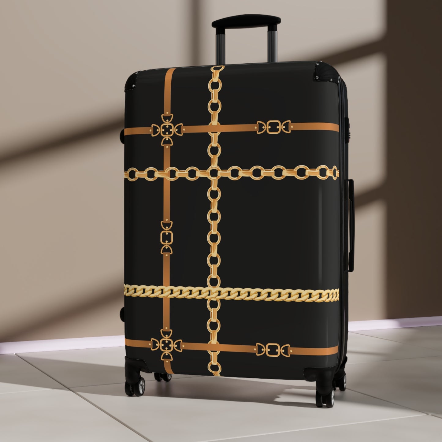 Trendy Gold Chain Design Suitcase - Stylish Luggage for Fashion Lovers - JW Store