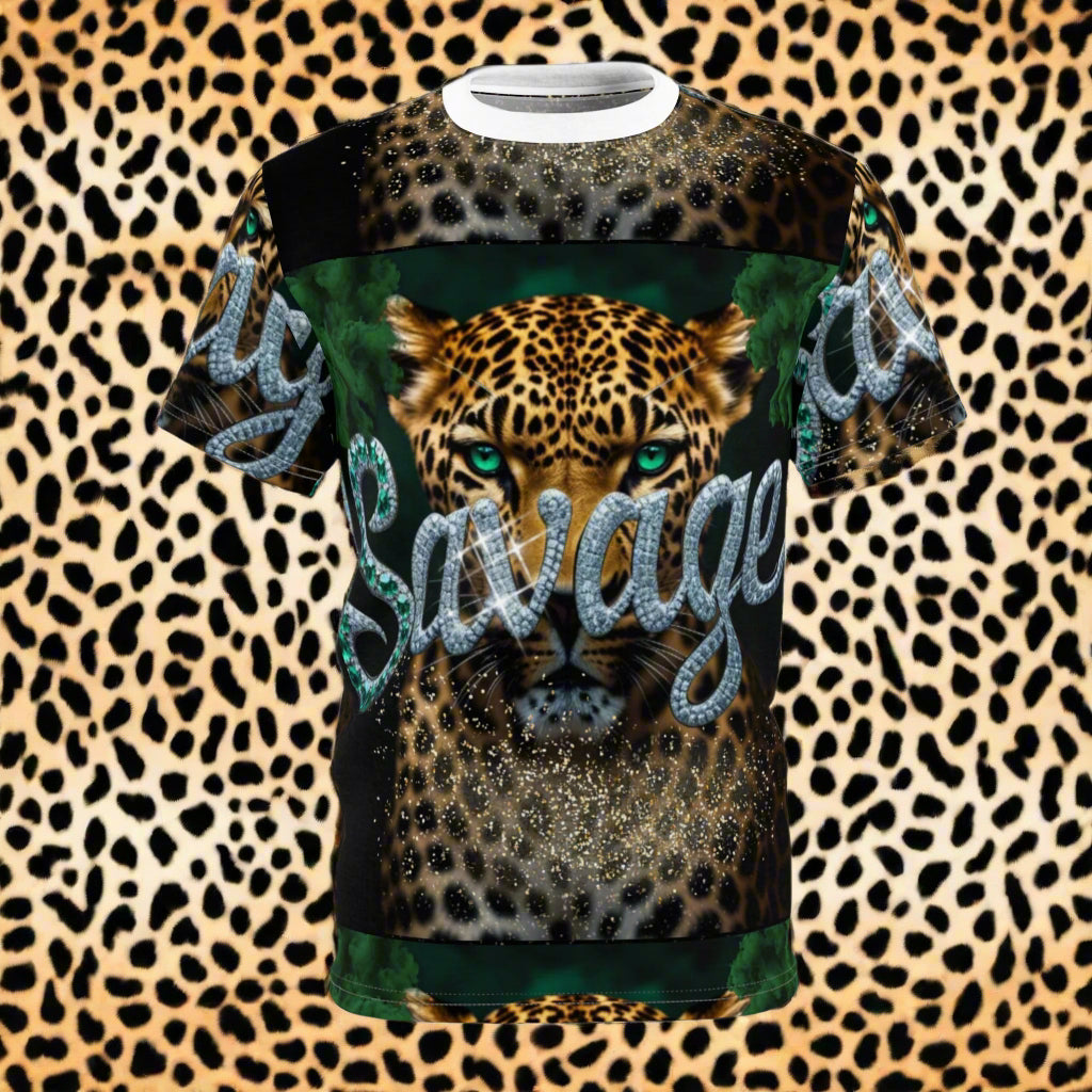 Savage Leopard Unisex Cut & Sew Tee - Bold Animal Print Shirt