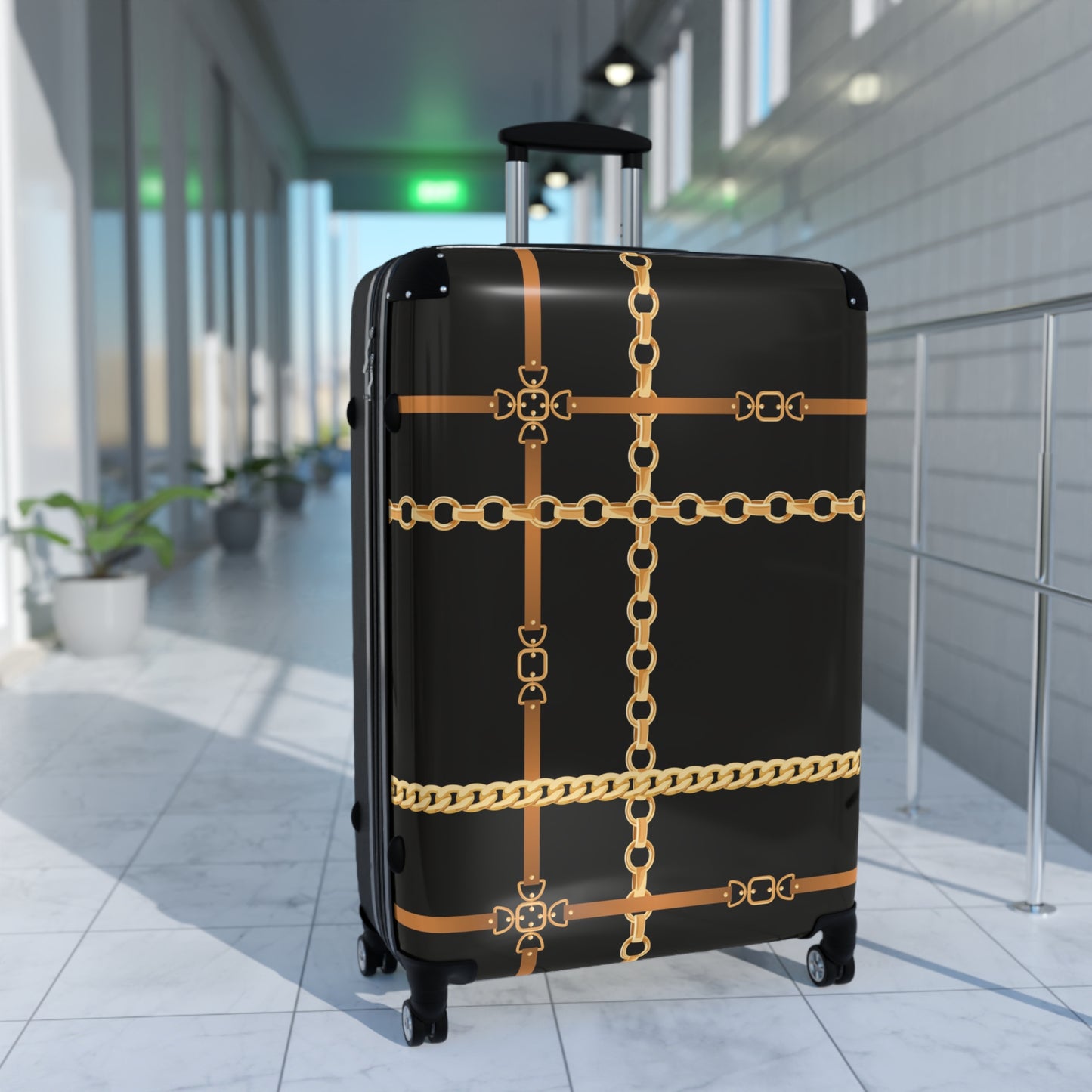 Trendy Gold Chain Design Suitcase - Stylish Luggage for Fashion Lovers - JW Store