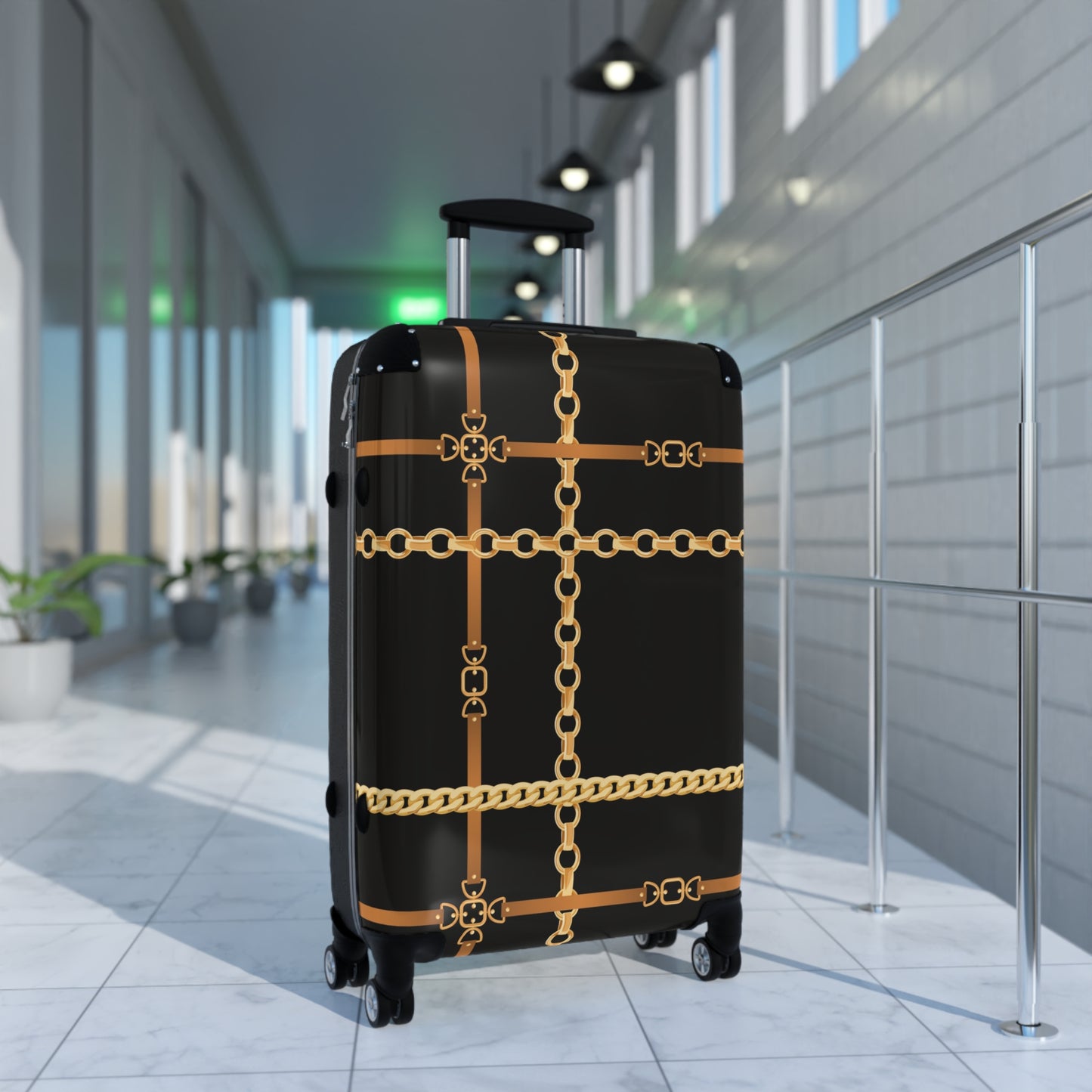 Trendy Gold Chain Design Suitcase - Stylish Luggage for Fashion Lovers - JW Store
