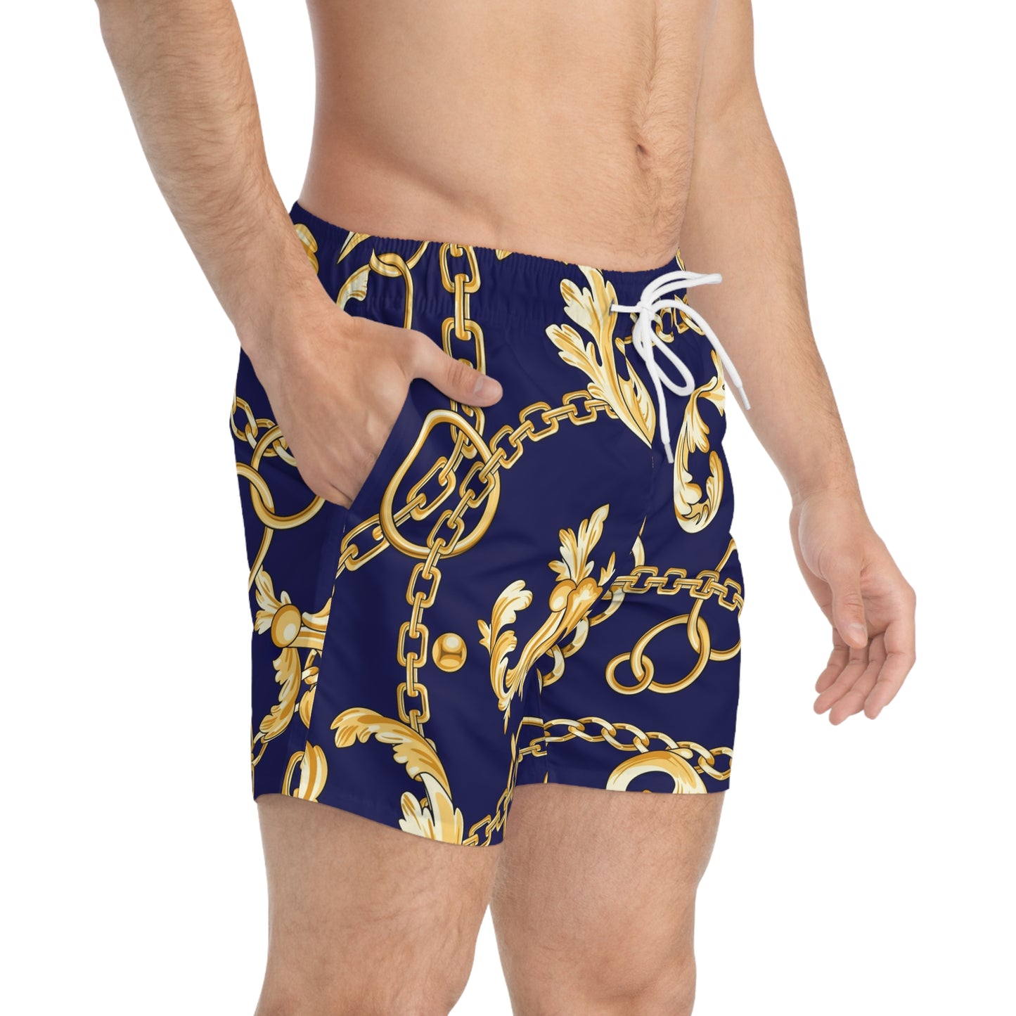 Gold Chain Pattern Swim Trunks - Bold & Stylish Beachwear