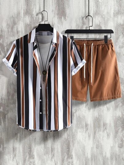 Mens stripe summer shirt and shorts set