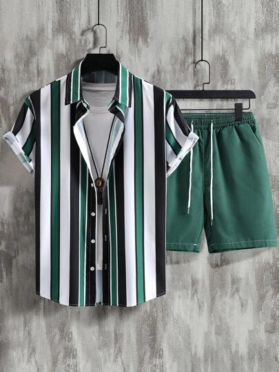 Mens stripe summer shirt and shorts set