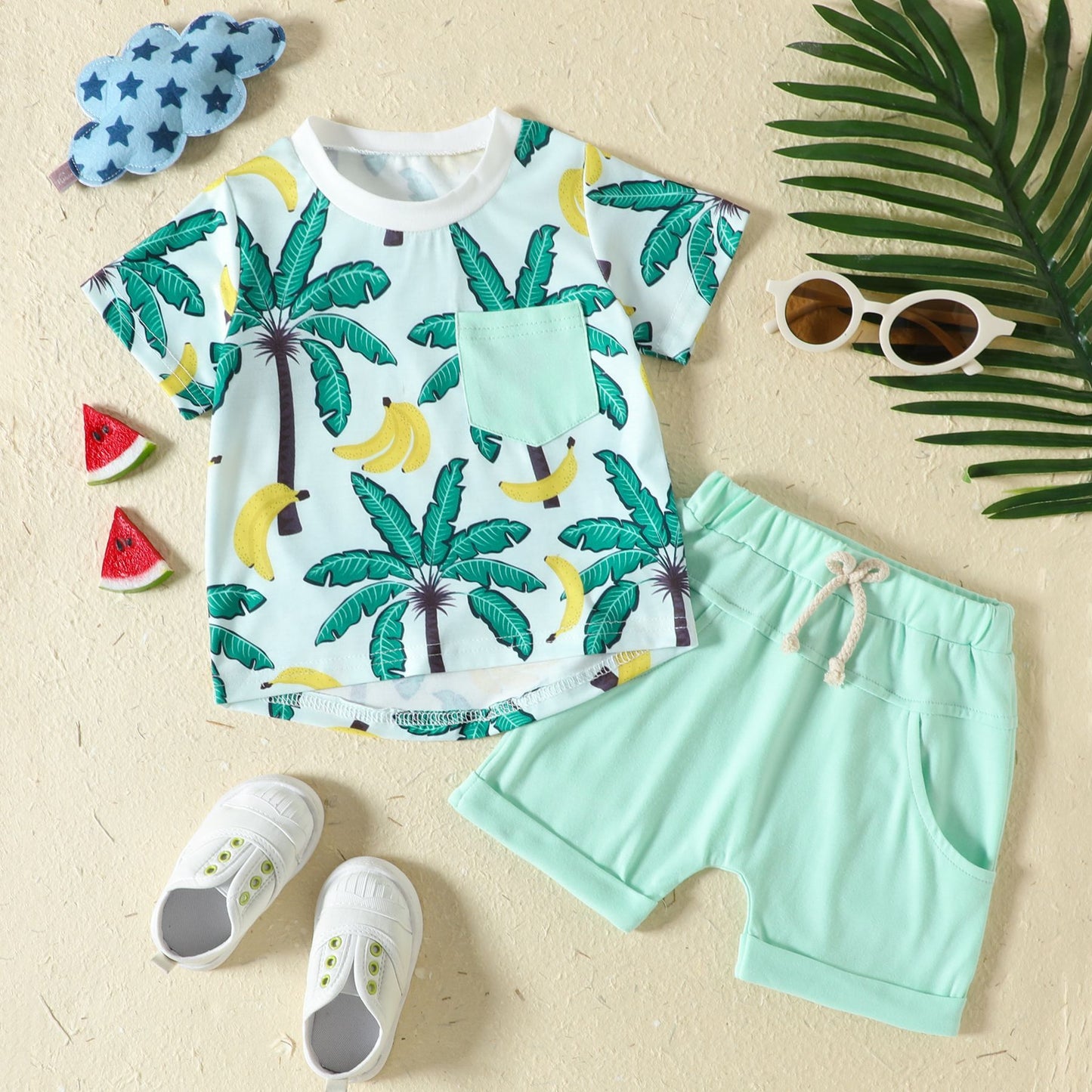 New Sports Style Tropical Rainforest Printing T-shirt Shorts Set
