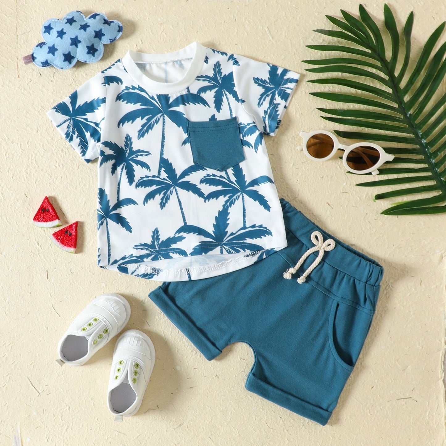 New Sports Style Tropical Rainforest Printing T-shirt Shorts Set