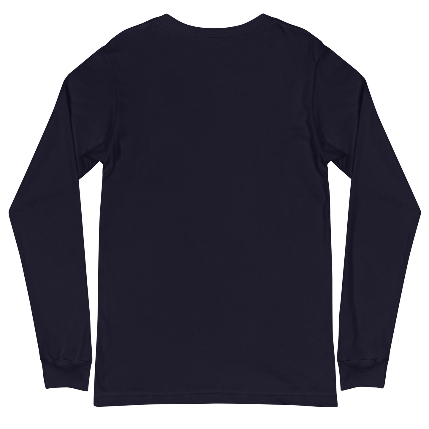 Imperial Couture Burn Unisex Long Sleeve Tee in black, showcasing back view with crew neck and ribbed cuffs.