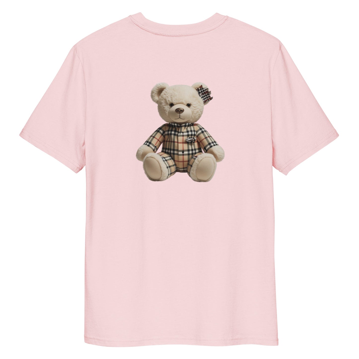 JW bear Unisex organic cotton t-shirt with bear graphic design in pink.