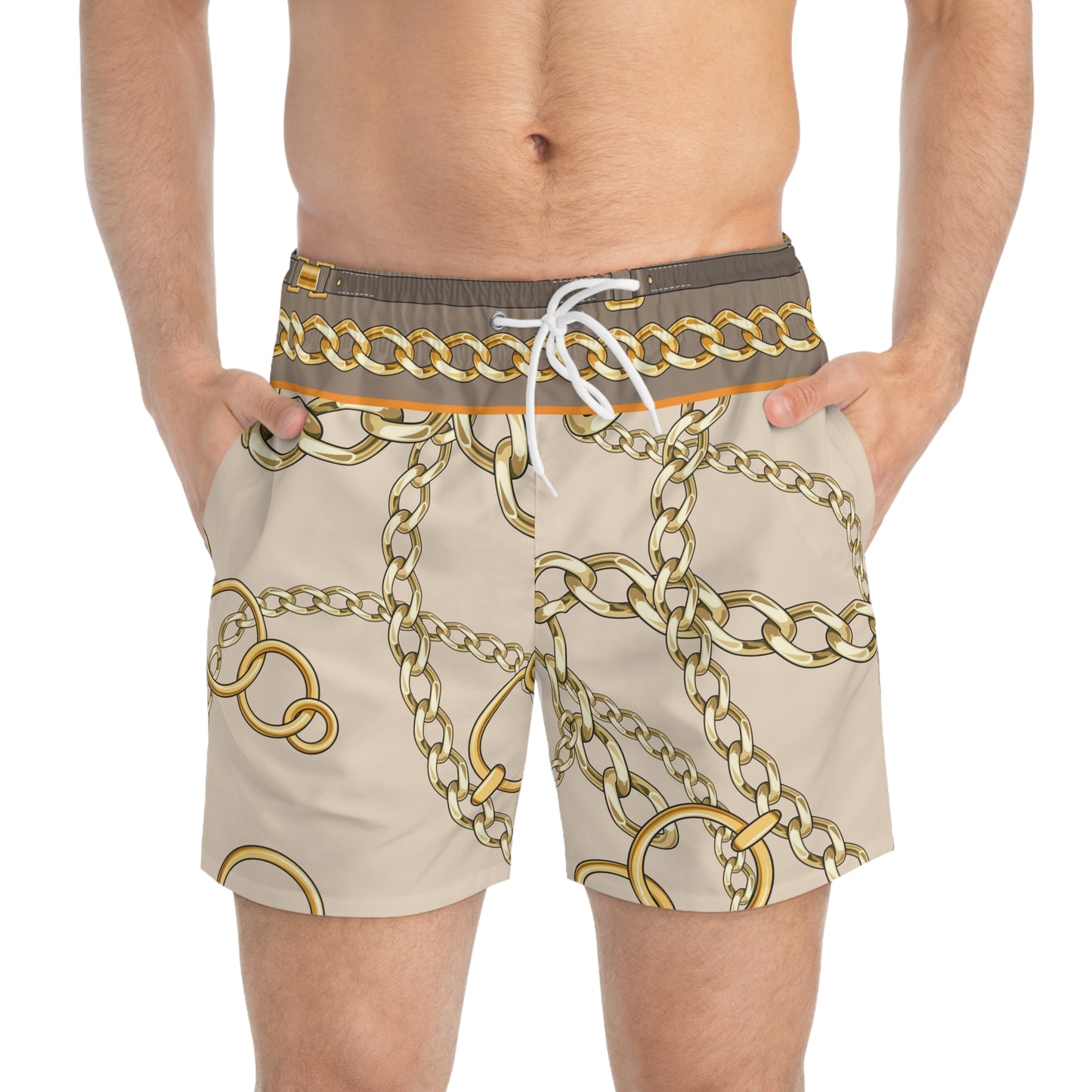 Gold Chain Print Swim Trunks for Summer Style