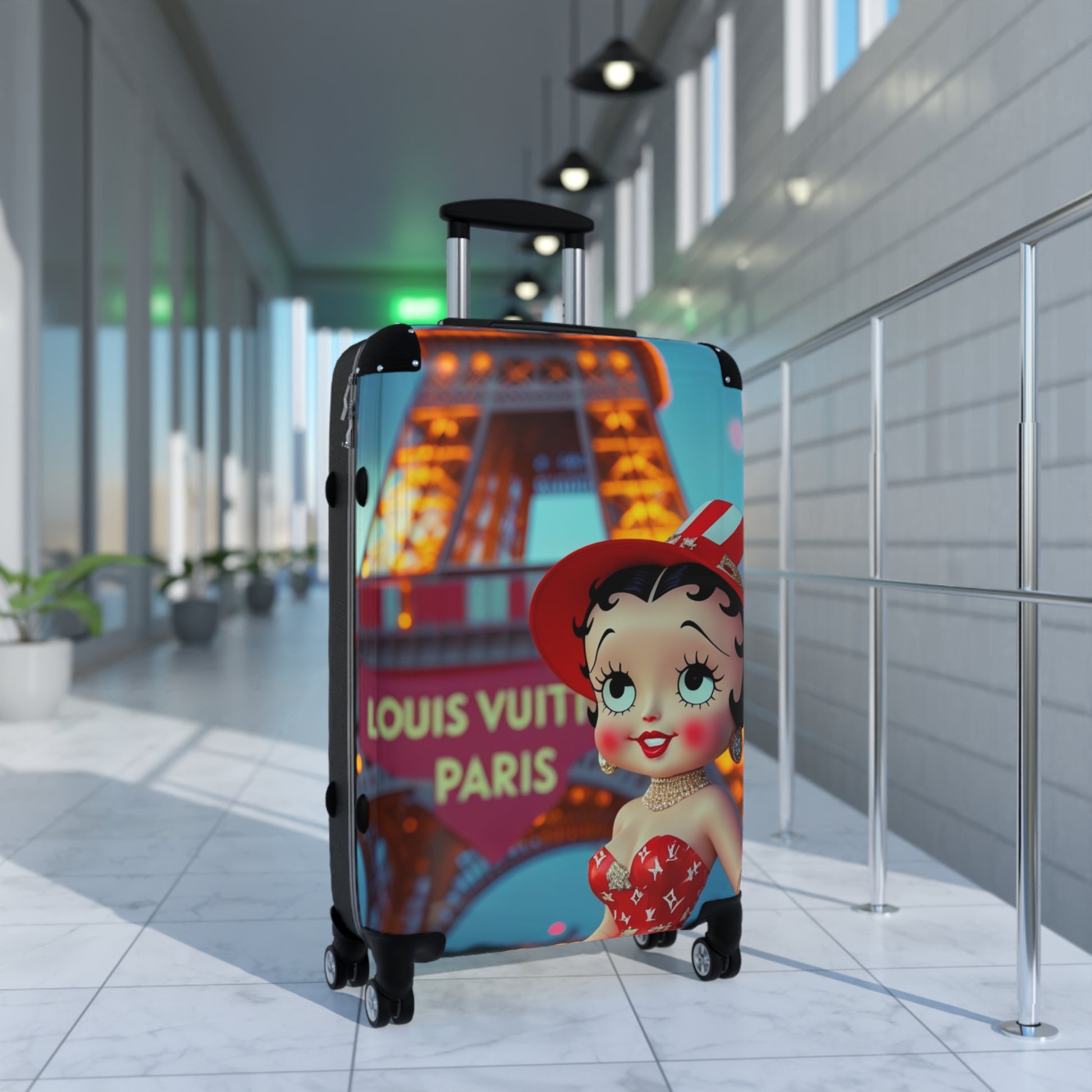 Retro Cartoon Suitcase with Eiffel Tower Design - JW Store