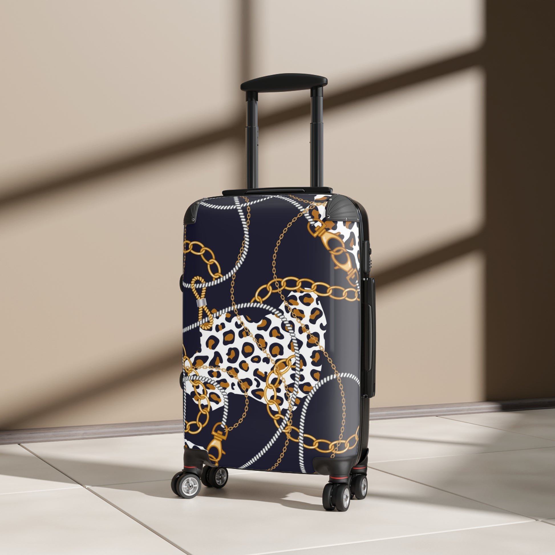 Stylish Leopard Print Suitcase with Gold Chains - Trendy Travel Gear - JW Store