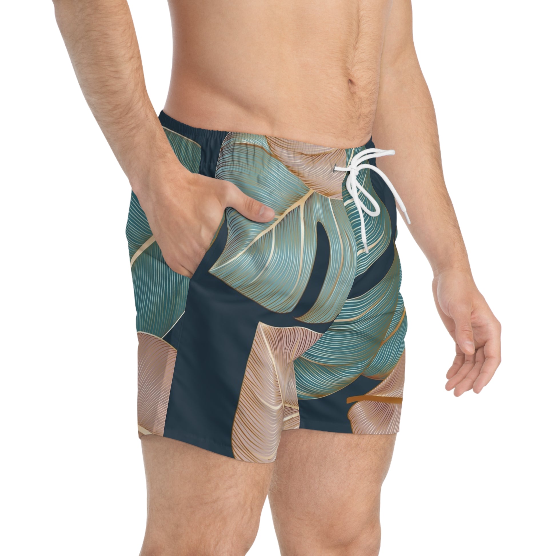 Tropical Leaf Swim Trunks - Stylish Men's Beachwear for Summer Fun - JW Store