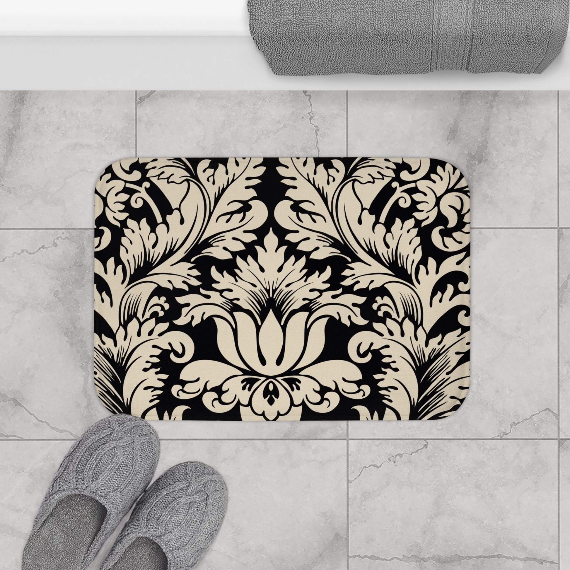 Elegant Floral Bath Mat - Classic Black & Cream Design - JW Store