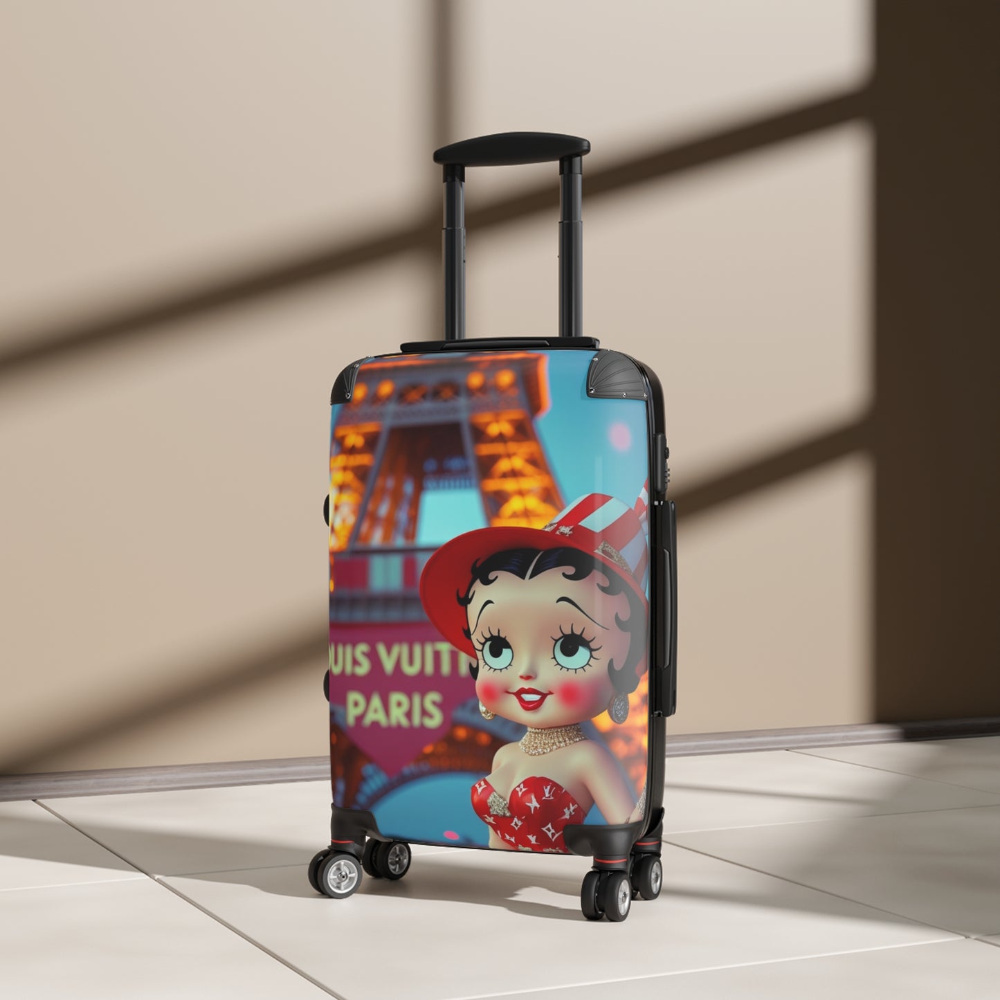 Retro Cartoon Suitcase with Eiffel Tower Design - JW Store