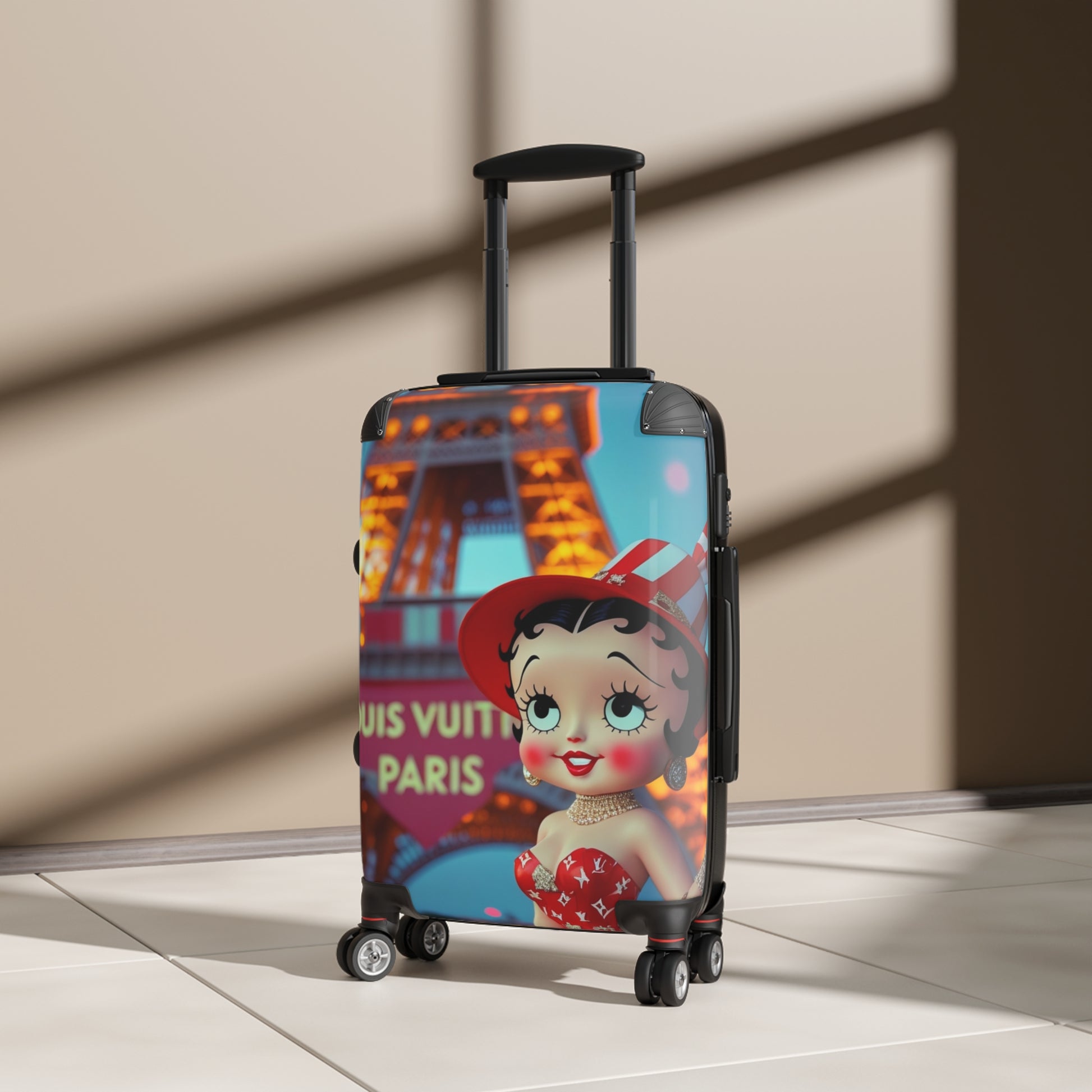 Retro Cartoon Suitcase with Eiffel Tower Design - JW Store