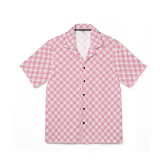 Men's Pink Checked Hawaiian Camp Shirt - Stylish Summer Vibes