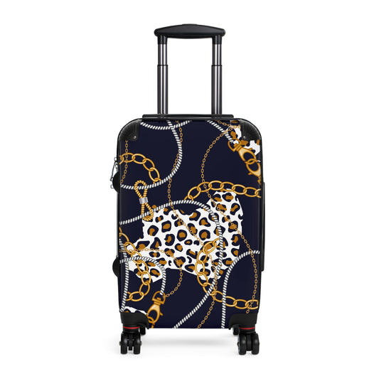 Stylish Leopard Print Suitcase with Gold Chains - Trendy Travel Gear - JW Store
