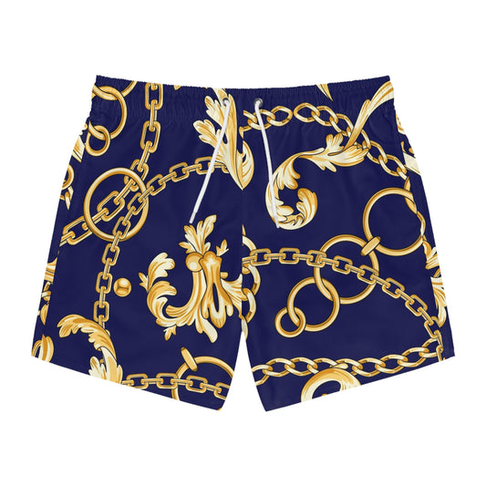 Gold Chain Pattern Swim Trunks - Bold & Stylish Beachwear
