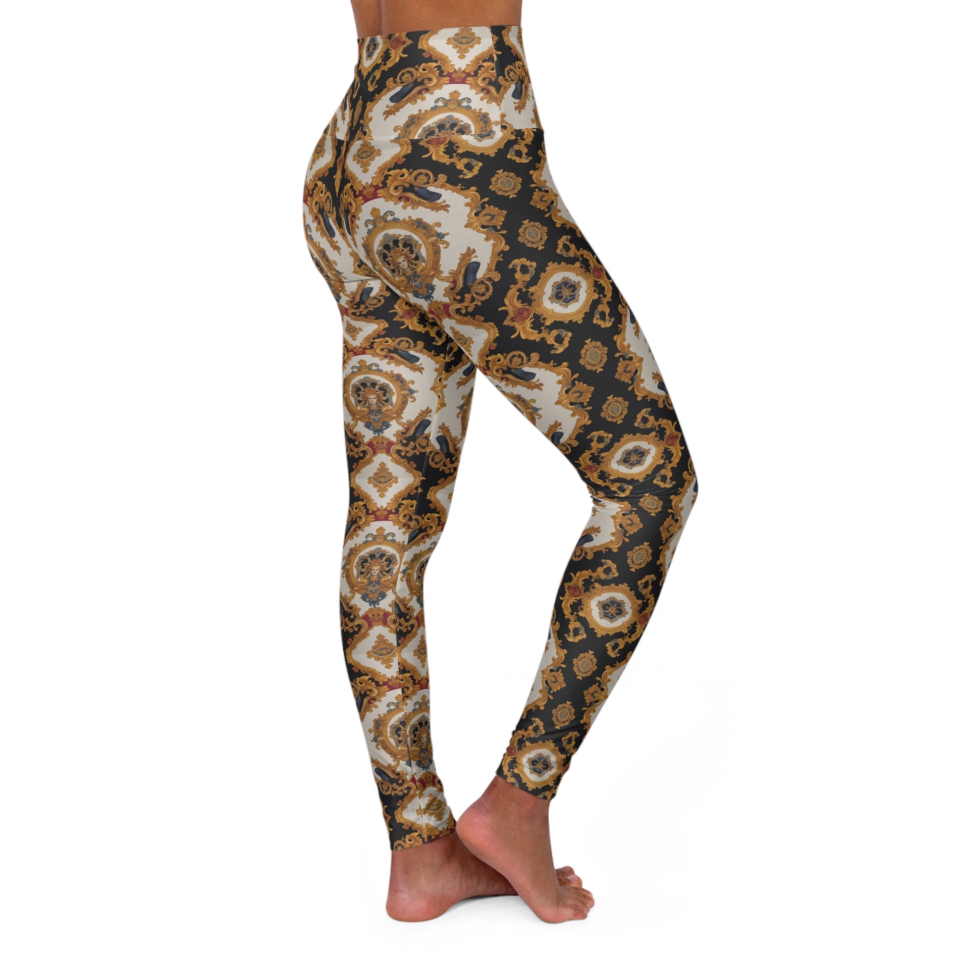 Elegant High Waisted Yoga Leggings with Vintage Print - JW Store