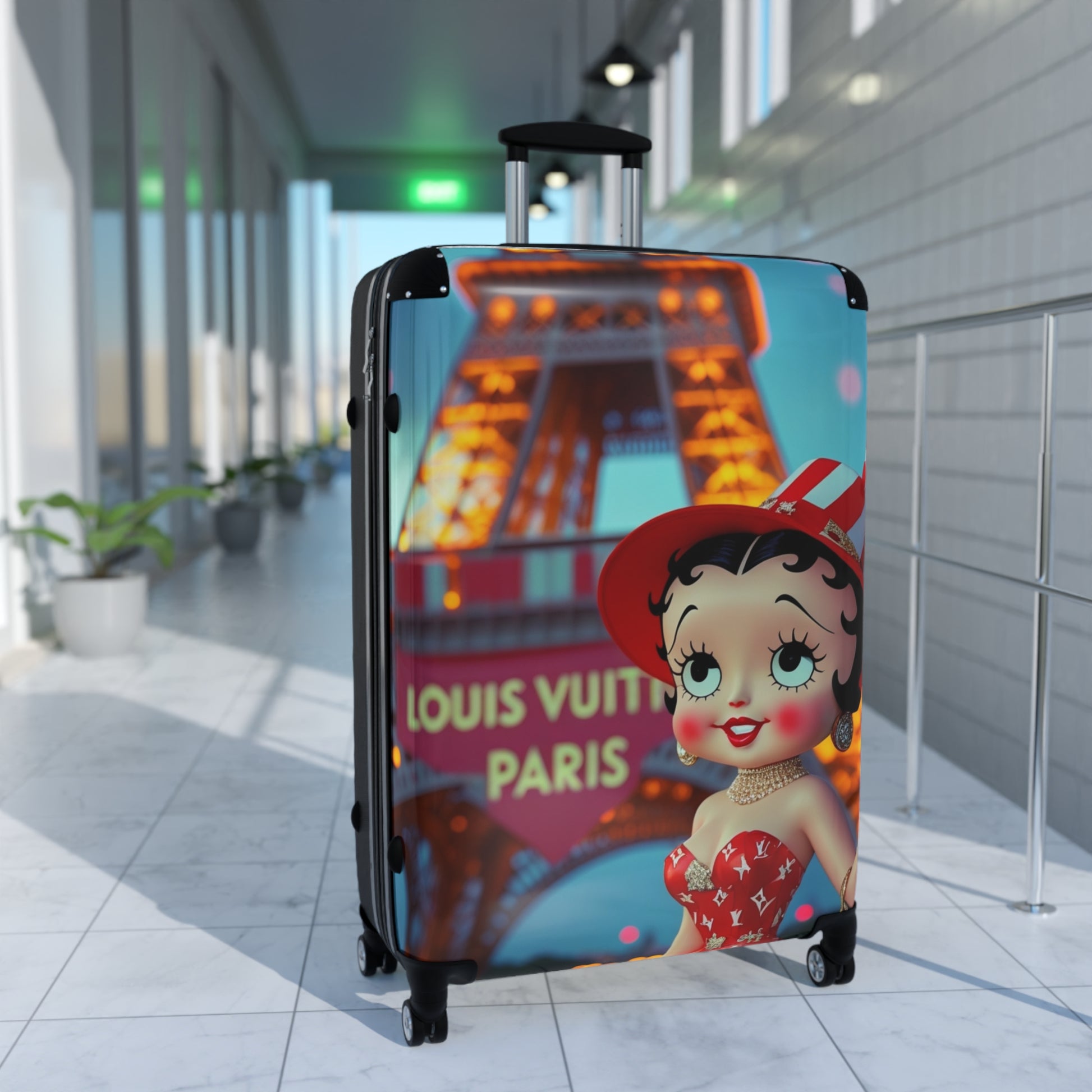 Retro Cartoon Suitcase with Eiffel Tower Design - JW Store