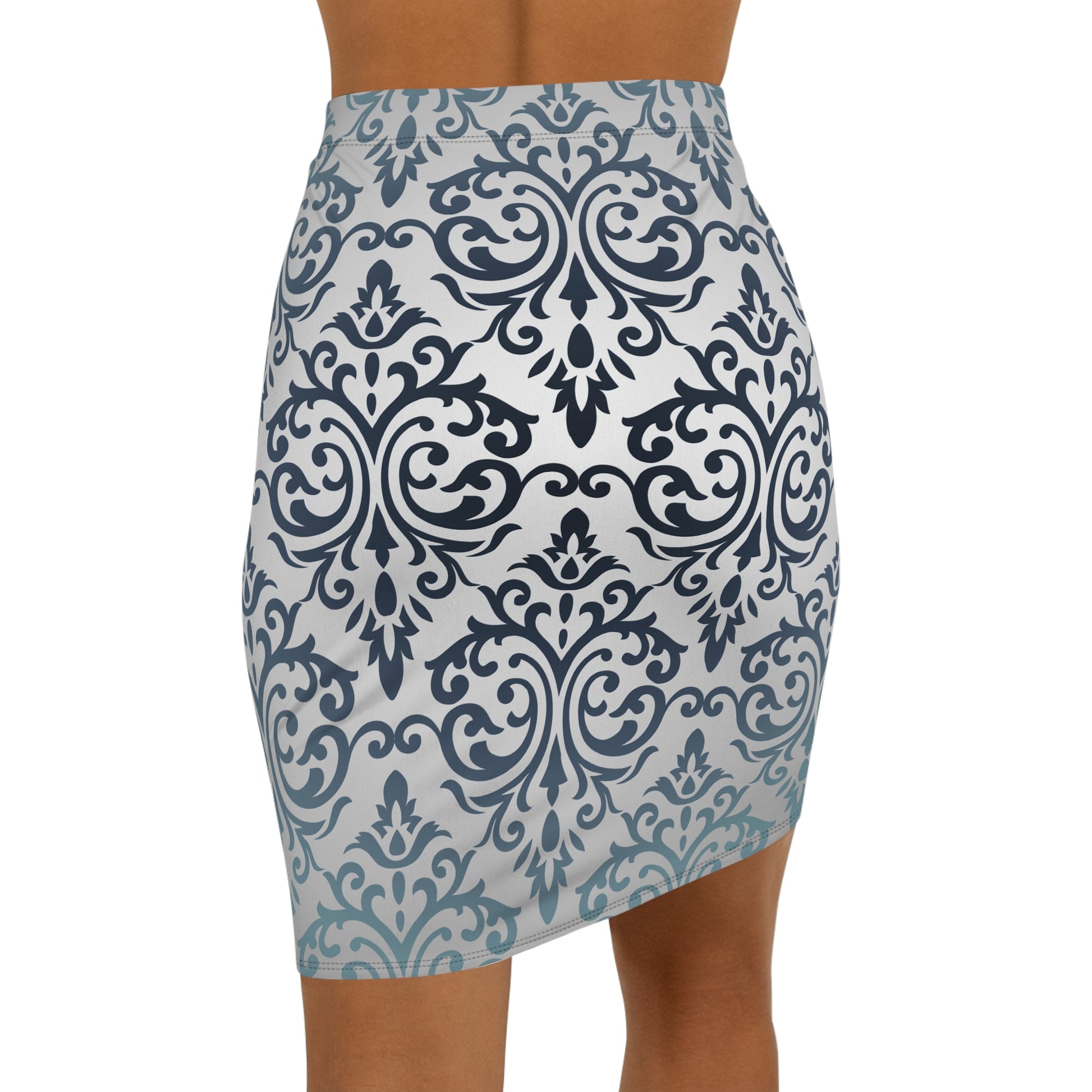 Elegant Women's Mid-Waist Pencil Skirt - Damask Pattern for Chic Occasions - JW Store