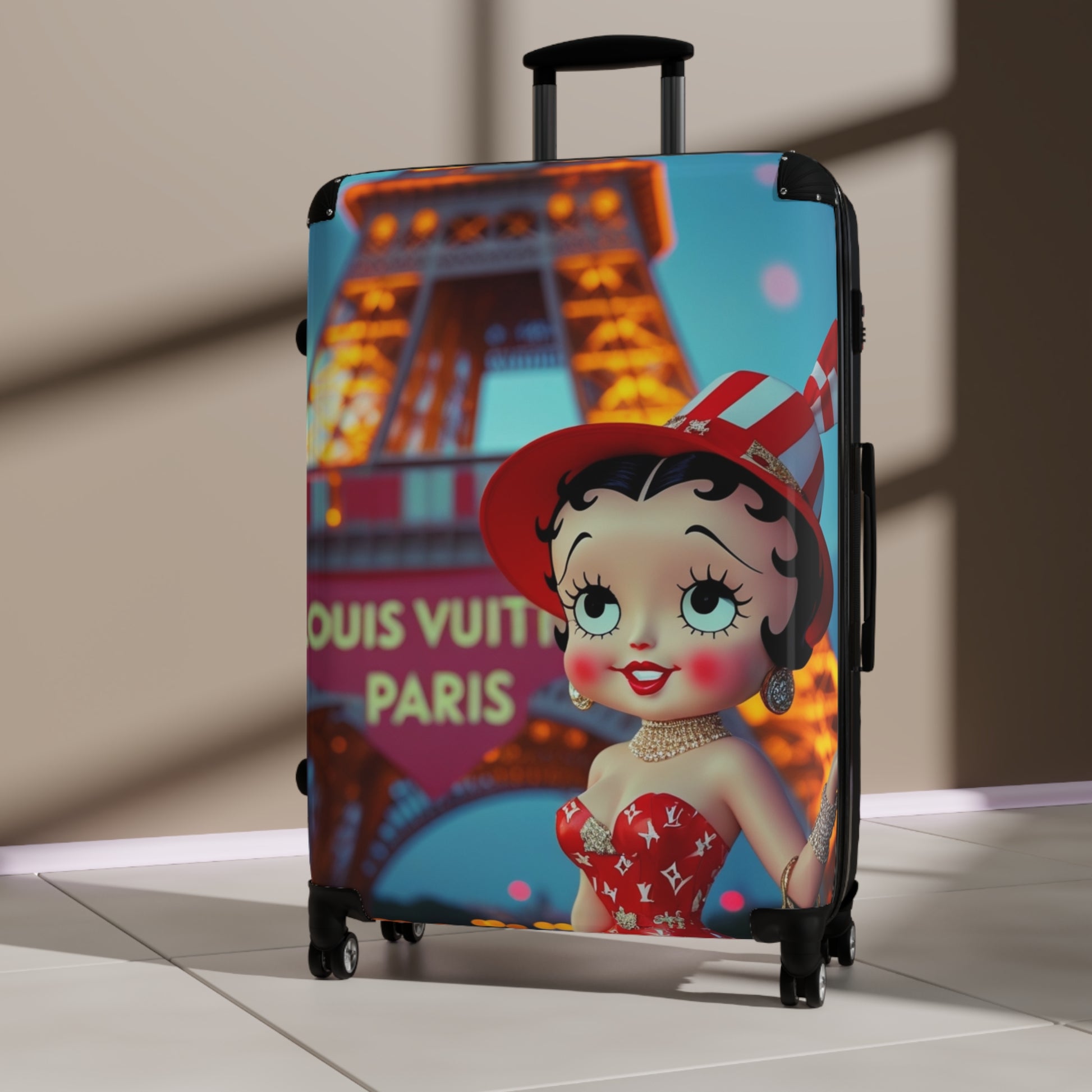 Retro Cartoon Suitcase with Eiffel Tower Design - JW Store