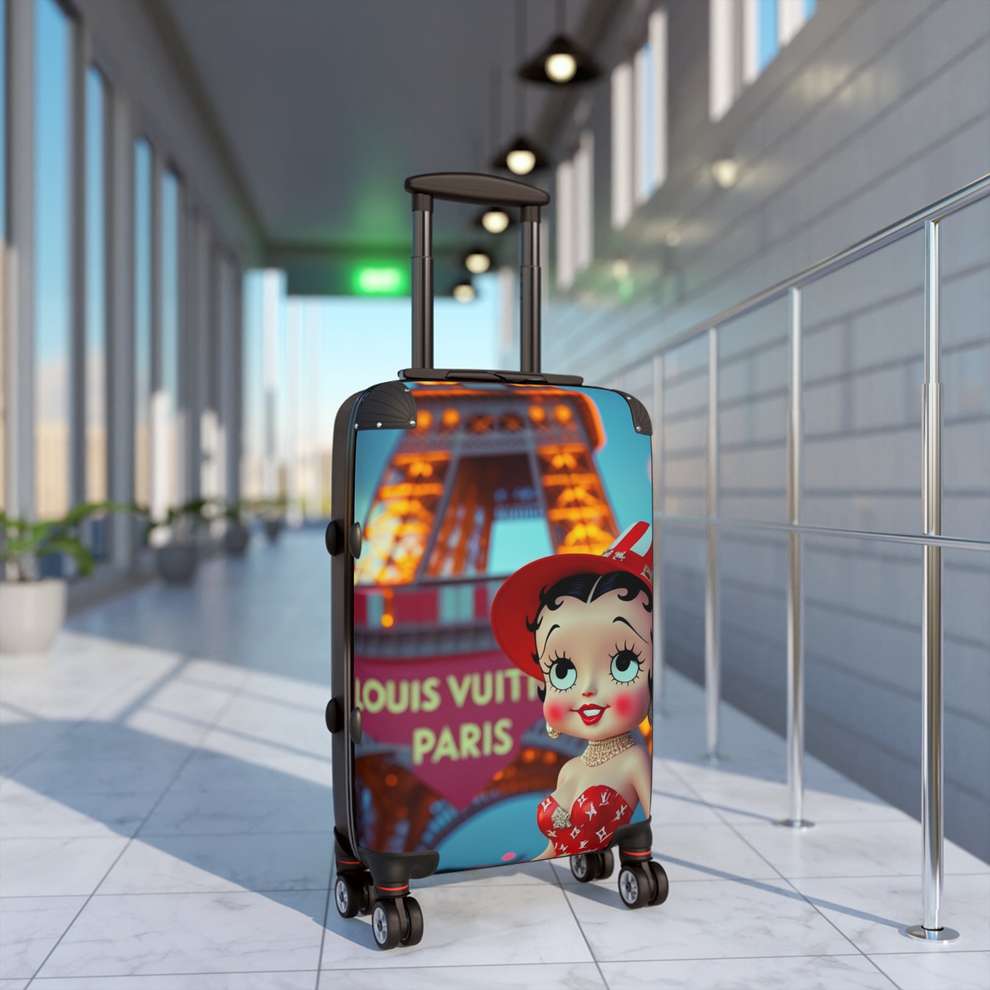 Retro Cartoon Suitcase with Eiffel Tower Design - JW Store