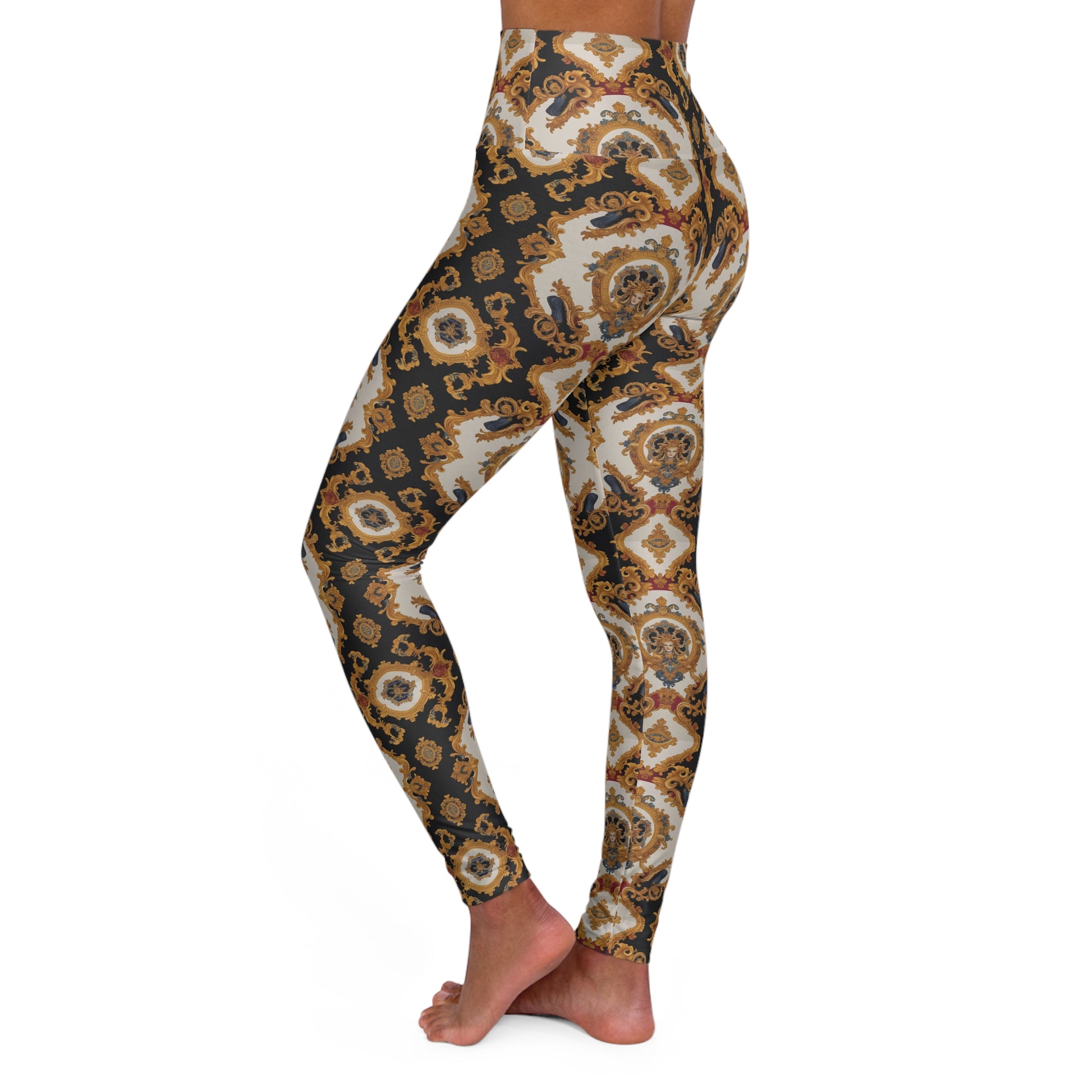 Elegant High Waisted Yoga Leggings with Vintage Print - JW Store