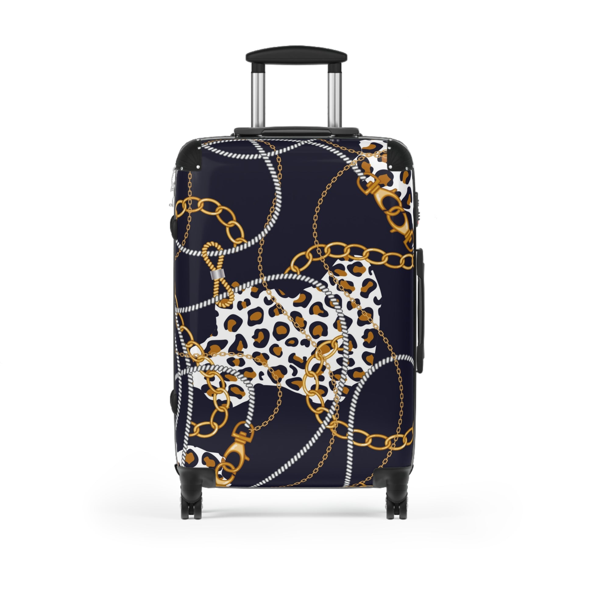 Stylish Leopard Print Suitcase with Gold Chains - Trendy Travel Gear - JW Store