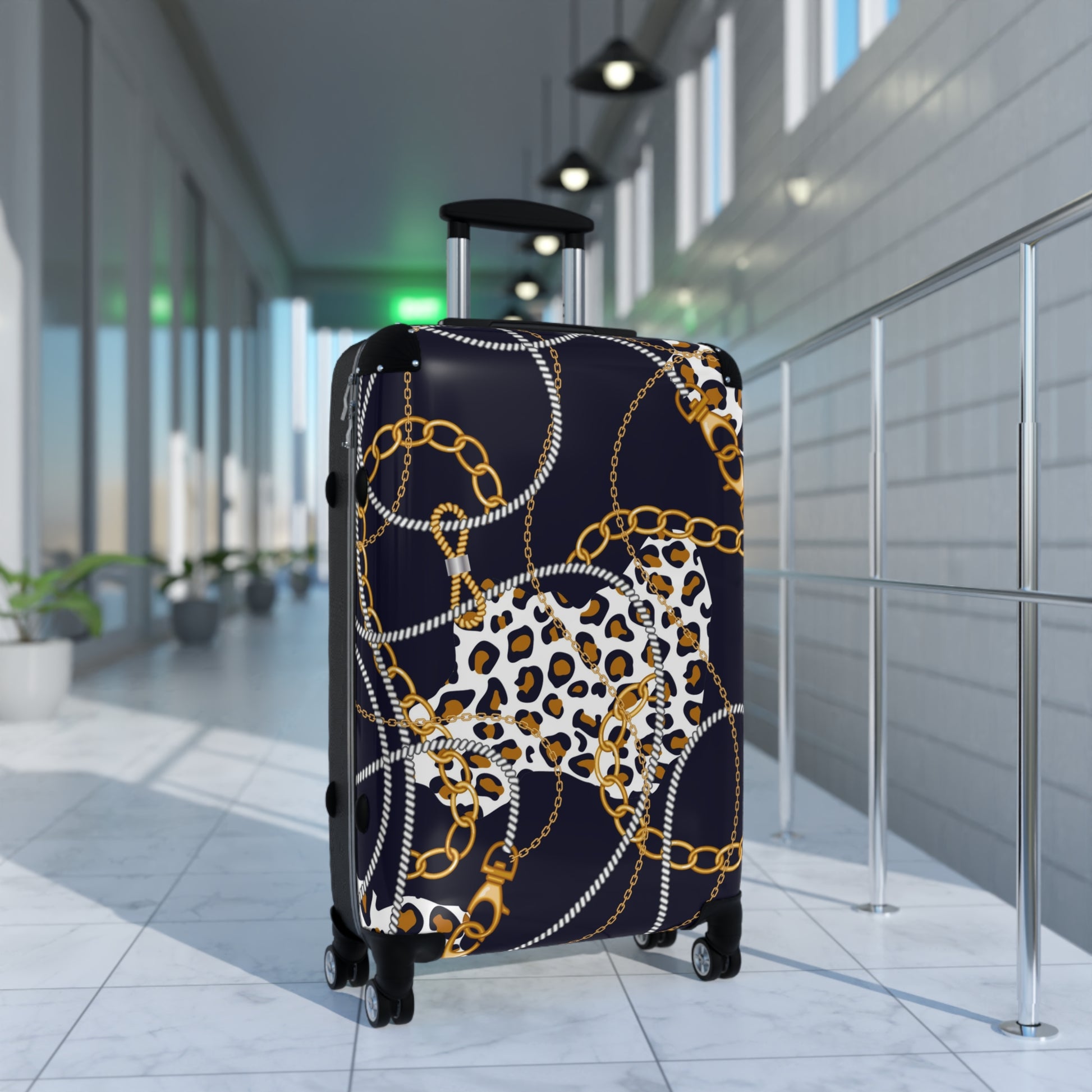 Stylish Leopard Print Suitcase with Gold Chains - Trendy Travel Gear - JW Store