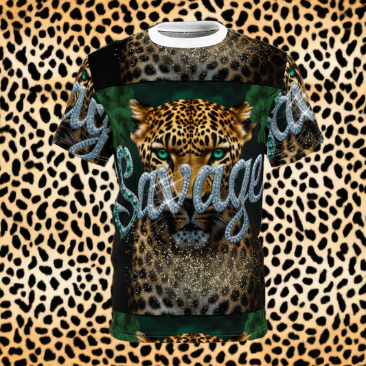 Savage Leopard Unisex Cut & Sew Tee - Bold Animal Print Shirt