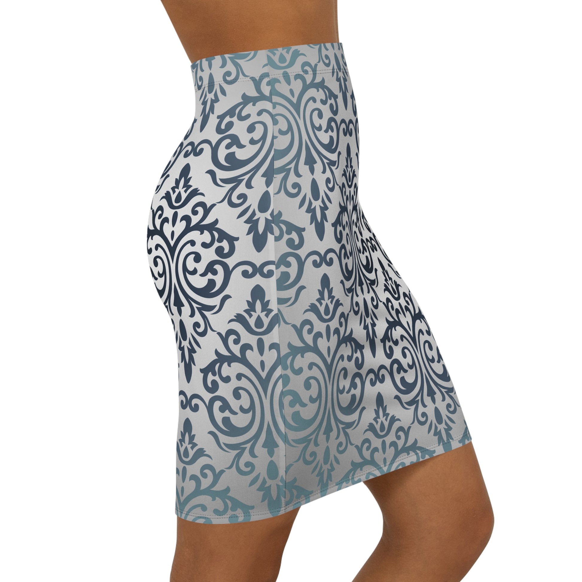 Elegant Women's Mid-Waist Pencil Skirt - Damask Pattern for Chic Occasions - JW Store