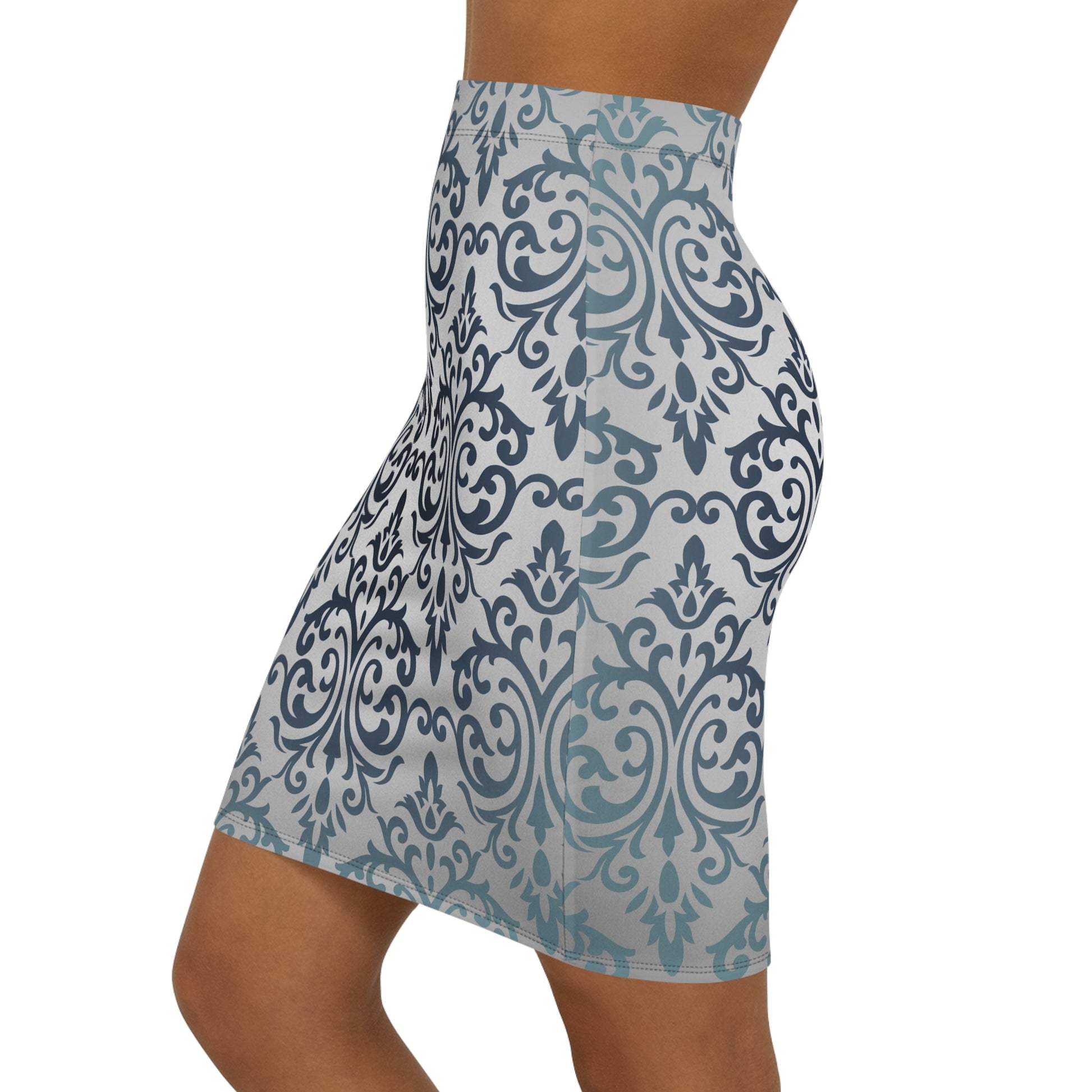 Elegant Women's Mid-Waist Pencil Skirt - Damask Pattern for Chic Occasions - JW Store
