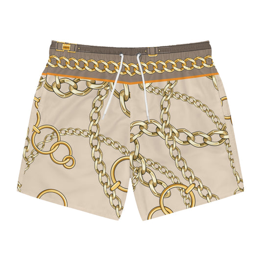 Gold Chain Print Swim Trunks for Summer Style