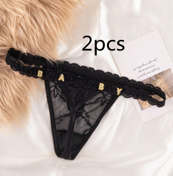 Women's Lace Transparent Rhinestone Letter Shorts