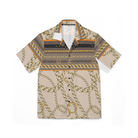 Men's Hawaiian Camp Shirt - Trendy Chain Print for Beach & Casual Wear
