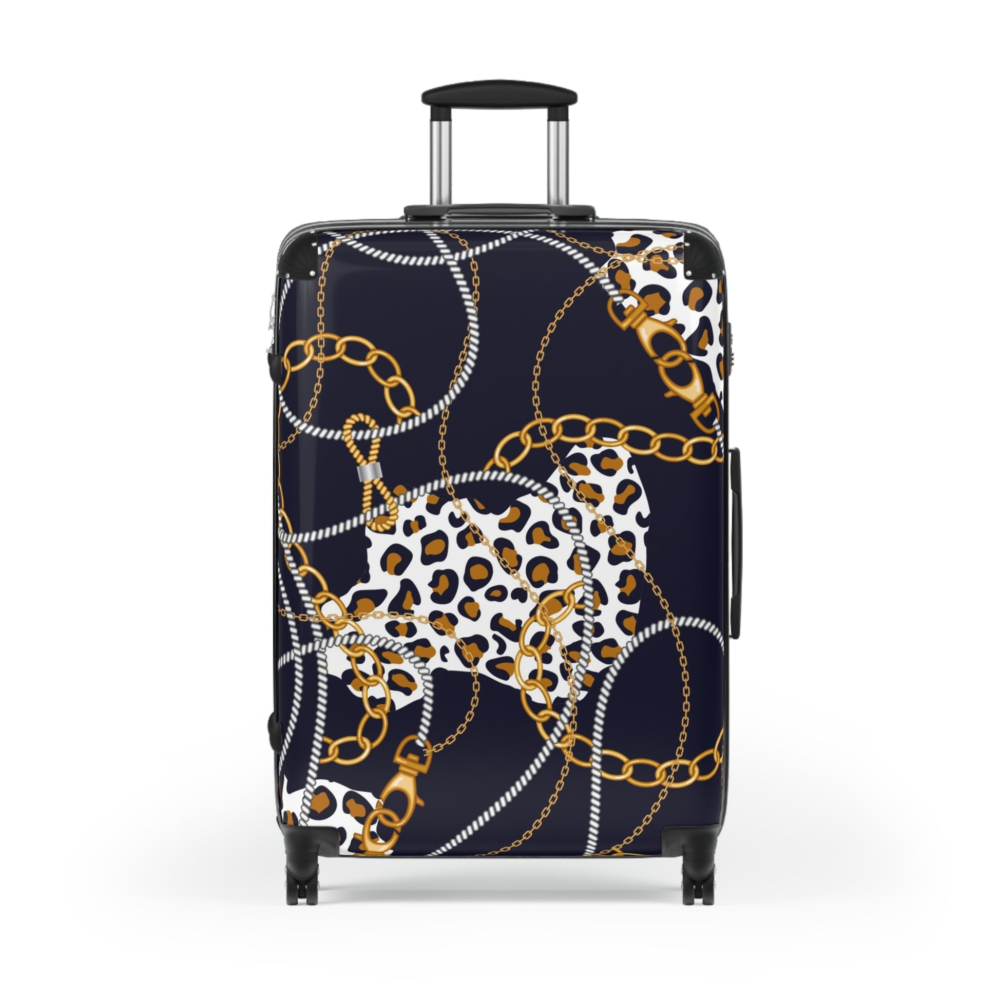 Stylish Leopard Print Suitcase with Gold Chains - Trendy Travel Gear - JW Store
