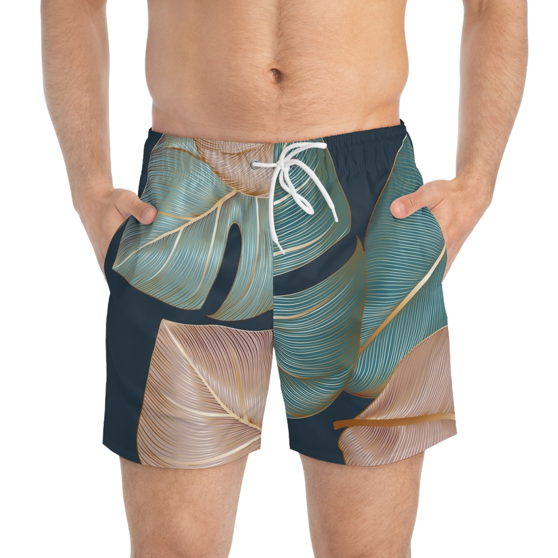 Tropical Leaf Swim Trunks - Stylish Men's Beachwear for Summer Fun - JW Store