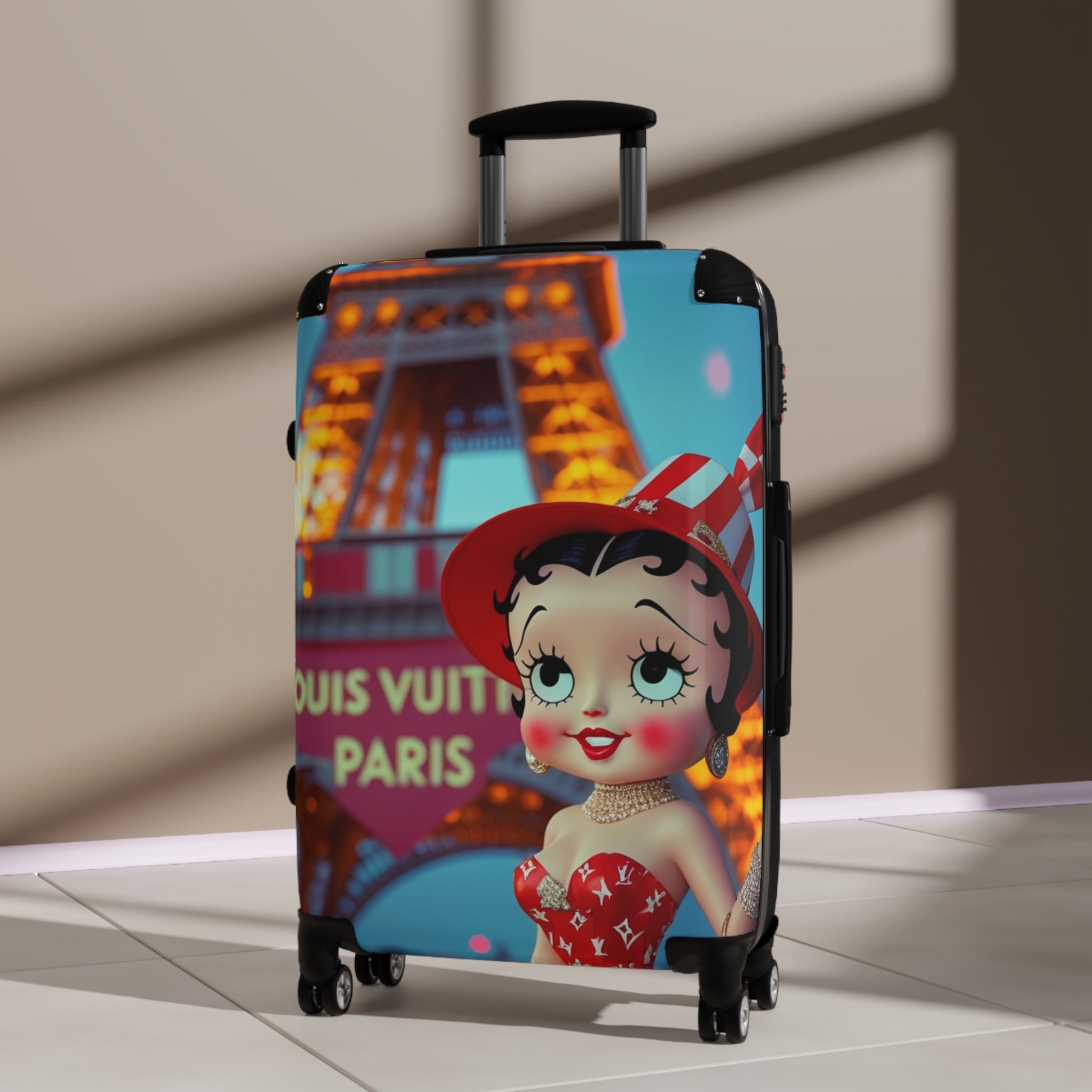 Retro Cartoon Suitcase with Eiffel Tower Design - JW Store