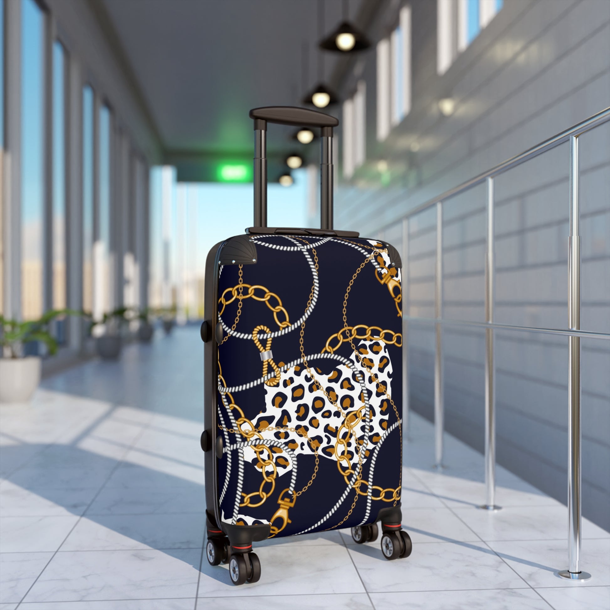 Stylish Leopard Print Suitcase with Gold Chains - Trendy Travel Gear - JW Store