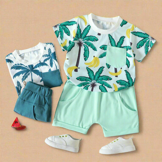 New Sports Style Tropical Rainforest Printing T-shirt Shorts Set