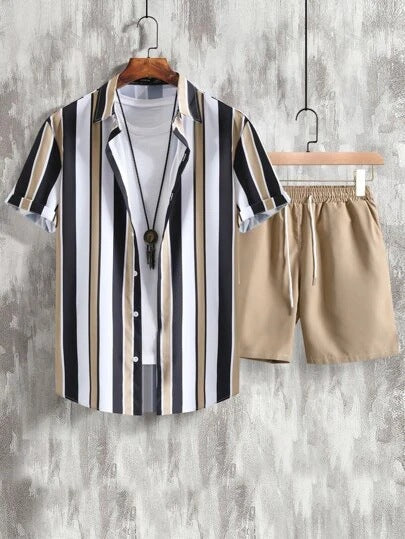 Mens stripe summer shirt and shorts set