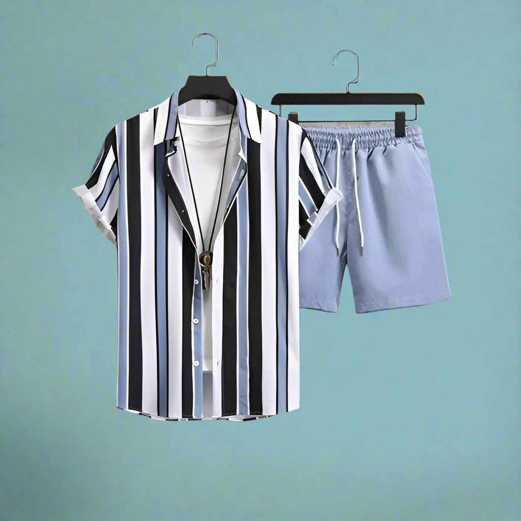 Mens stripe summer shirt and shorts set