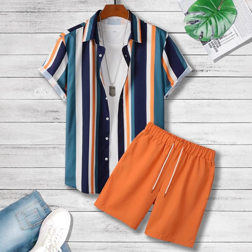Mens stripe summer shirt and shorts set